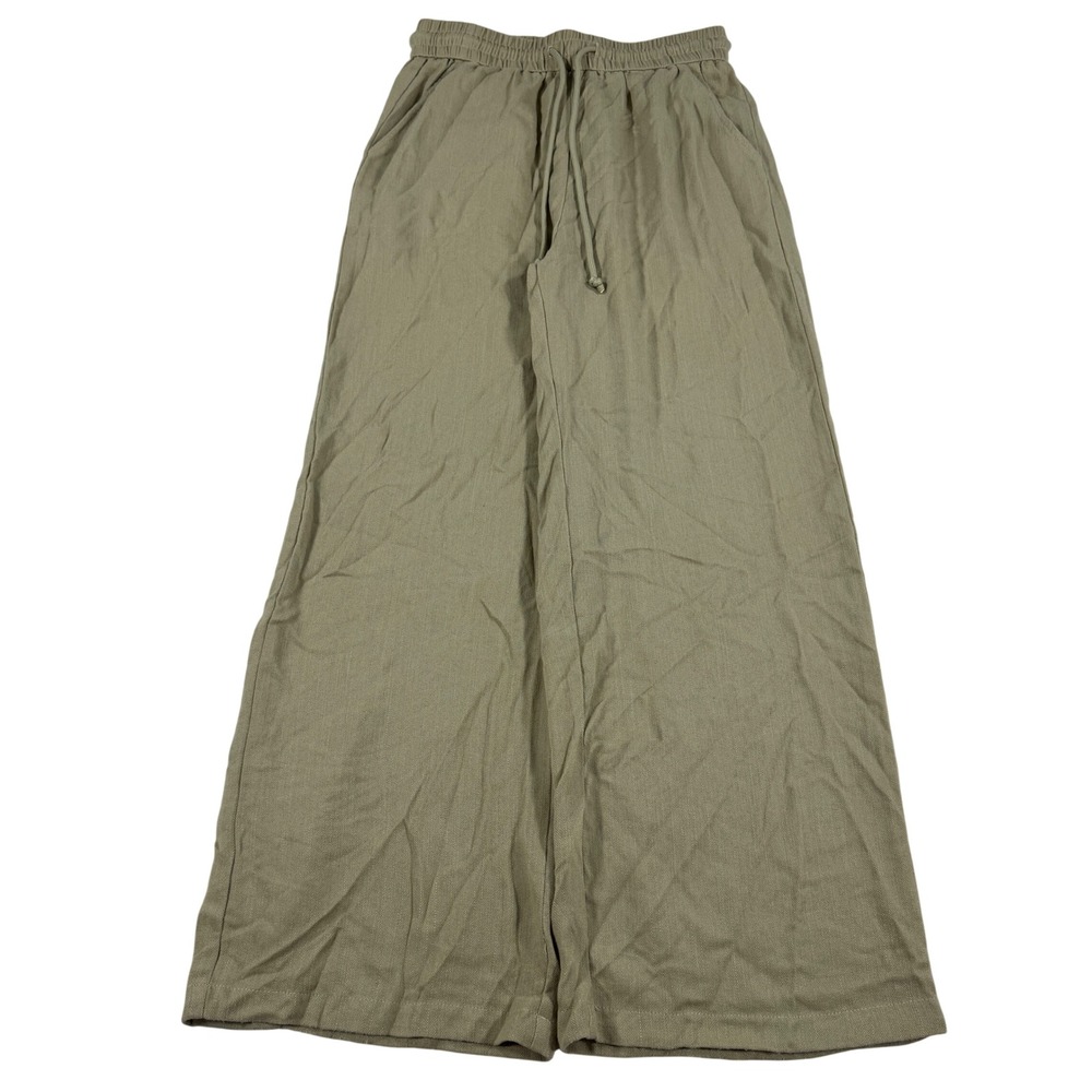 Halara High Waisted Drawstring Pocket Wide Leg Baggy Linen-Feel Pants S